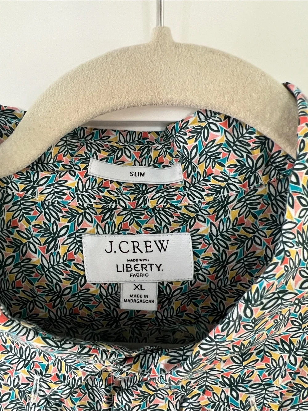 J. Crew Men’s Short-Sleeve Button-Down — Teal and Coral Micro Floral